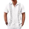 Runcati Mens Cuban Guayabera Shirts Short Sleeve Button Down Casual Summer Beach Wedding Embroidered Linen Tops(White)