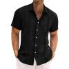 Runcati Mens Cuban Guayabera Shirts Short Sleeve Linen Casual Shirt Button Down Beach Summer Mexican Shirts(Black)