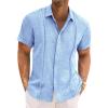 Runcati Mens Cuban Guayabera Shirts Short Sleeve Linen Casual Shirt Button Down Beach Summer Mexican Shirts(Light Blue)