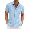 Runcati Mens Cuban Guayabera Shirts Short Sleeve Linen Casual Shirt Button Down Beach Summer Mexican Shirts(Sky Blue)