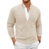 Runcati Mens Full Zip Cardigan Sweater Casual Mock Neck Cable Knitted Winter Chunky Sweaters(Beige)
