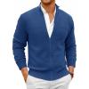 Runcati Mens Full Zip Cardigan Sweater Casual Mock Neck Cable Knitted Winter Chunky Sweaters(Blue)