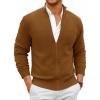 Runcati Mens Full Zip Cardigan Sweater Casual Mock Neck Cable Knitted Winter Chunky Sweaters(Brown)