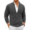 Runcati Mens Full Zip Cardigan Sweater Casual Mock Neck Cable Knitted Winter Chunky Sweaters(Dark Gray)