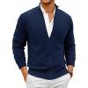 Runcati Mens Full Zip Cardigan Sweater Casual Mock Neck Cable Knitted Winter Chunky Sweaters(Navy)