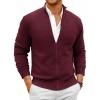 Runcati Mens Full Zip Cardigan Sweater Casual Mock Neck Cable Knitted Winter Chunky Sweaters(Wine Red)