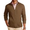 Runcati Mens Full Zip Cardigan Sweater Casual Mock Neck Ribbed Knitted Winter Chunky Sweaters(Brown)