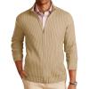 Runcati Mens Full Zip Cardigan Sweater Casual Mock Neck Ribbed Knitted Winter Chunky Sweaters(Khaki)