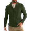 Runcati Mens Full Zip Cardigan Sweater Casual Waffle Stand Collar Knitted Winter Chunky Sweaters(Army Green)