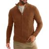 Runcati Mens Full Zip Cardigan Sweater Casual Waffle Stand Collar Knitted Winter Chunky Sweaters(Brown)