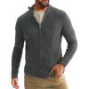 Runcati Mens Full Zip Cardigan Sweater Casual Waffle Stand Collar Knitted Winter Chunky Sweaters(Dark Gray)