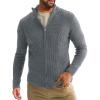 Runcati Mens Full Zip Cardigan Sweater Casual Waffle Stand Collar Knitted Winter Chunky Sweaters(Gray)