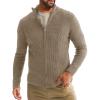 Runcati Mens Full Zip Cardigan Sweater Casual Waffle Stand Collar Knitted Winter Chunky Sweaters(Khaki)