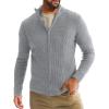 Runcati Mens Full Zip Cardigan Sweater Casual Waffle Stand Collar Knitted Winter Chunky Sweaters(Light Gray)