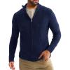 Runcati Mens Full Zip Cardigan Sweater Casual Waffle Stand Collar Knitted Winter Chunky Sweaters(Navy)