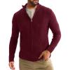 Runcati Mens Full Zip Cardigan Sweater Casual Waffle Stand Collar Knitted Winter Chunky Sweaters(Wine Red)