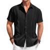 Runcati Mens Guayabera Shirts Short Sleeve Casual Cuban Linen Shirt Button Down Beach Summer Mexican Shirts(Black)