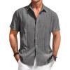 Runcati Mens Guayabera Shirts Short Sleeve Casual Cuban Linen Shirt Button Down Beach Summer Mexican Shirts(Dark Grey)