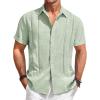 Runcati Mens Guayabera Shirts Short Sleeve Casual Cuban Linen Shirt Button Down Beach Summer Mexican Shirts(Olive Green)