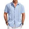 Runcati Mens Guayabera Shirts Short Sleeve Casual Cuban Linen Shirt Button Down Beach Summer Mexican Shirts(Sky Blue)