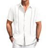 Runcati Mens Guayabera Shirts Short Sleeve Casual Cuban Linen Shirt Button Down Beach Summer Mexican Shirts(White)