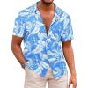 Runcati Men’s Hawaiian Shirts Button Down Short Sleeve Cuban Collar Shirt Floral Tropical Summer Beach Tops(Blue)