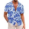 Runcati Men’s Hawaiian Shirts Button Down Short Sleeve Cuban Collar Shirt Floral Tropical Summer Beach Tops(Royal Blue)