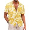 Runcati Men’s Hawaiian Shirts Button Down Short Sleeve Cuban Collar Shirt Floral Tropical Summer Beach Tops(Yellow)