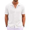 Runcati Mens Knit Button Down Shirt Casual Short Sleeve Cotton Polo Shirt Hollow Out Summer Beach Tops(White)