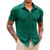Runcati Mens Knit Button Down Shirts Short Sleeve Polo Shirt Vintage Summer Casual Beach Ribbed Textured Tops(Dark Green)