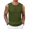 Runcati Mens Knit Sleeveless Tank Tops Casual Hollow Out T Shirts Beach Summer See Through Tops(Army Green)