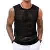 Runcati Mens Knit Sleeveless Tank Tops Casual Hollow Out T Shirts Beach Summer See Through Tops(Black)