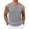 Runcati Mens Knit Sleeveless Tank Tops Casual Hollow Out T Shirts Beach Summer See Through Tops(Grey)