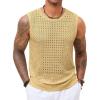 Runcati Mens Knit Sleeveless Tank Tops Casual Hollow Out T Shirts Beach Summer See Through Tops(Khaki)