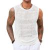 Runcati Mens Knit Sleeveless Tank Tops Casual Hollow Out T Shirts Beach Summer See Through Tops(White)