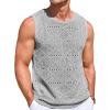 Runcati Mens Knitted Tank Tops Casual Sleeveless Hollow Out Crochet T-Shirts Muscle Summer Beach Hippie Shirts(Gray)
