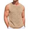 Runcati Mens Knitted Tank Tops Casual Sleeveless Hollow Out Crochet T-Shirts Muscle Summer Beach Hippie Shirts(Khaki)