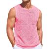 Runcati Mens Knitted Tank Tops Casual Sleeveless Hollow Out Crochet T-Shirts Muscle Summer Beach Hippie Shirts(Pink)