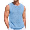 Runcati Mens Knitted Tank Tops Casual Sleeveless Hollow Out Crochet T-Shirts Muscle Summer Beach Hippie Shirts(Sky Blue)