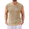 Runcati Mens Knitted Tank Tops Sleeveless Crochet See Through T-Shirts Muscle Summer Beach Hippie Shirts(Khaki)