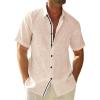 Runcati Mens Linen Button Down Shirt Short Sleeve Casual Lightweight Summer Beach Shirts Vacation Wedding Tops(Apricot)