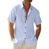 Runcati Mens Linen Button Down Shirt Short Sleeve Casual Lightweight Summer Beach Shirts Vacation Wedding Tops(Baby Blue)