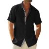 Runcati Mens Linen Button Down Shirt Short Sleeve Casual Lightweight Summer Beach Shirts Vacation Wedding Tops(Black)