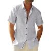 Runcati Mens Linen Button Down Shirt Short Sleeve Casual Lightweight Summer Beach Shirts Vacation Wedding Tops(Grey)