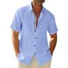 Runcati Mens Linen Button Down Shirt Short Sleeve Casual Lightweight Summer Beach Shirts Vacation Wedding Tops(Sky Blue)