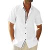 Runcati Mens Linen Button Down Shirt Short Sleeve Casual Lightweight Summer Beach Shirts Vacation Wedding Tops(White)