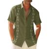 Runcati Mens Linen Shirt Guayabera Cuban Short Sleeve Button Down Cotton Summer Beach Hippie Shirts(Army Green)