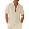 Runcati Mens Linen Shirt Guayabera Cuban Short Sleeve Button Down Cotton Summer Beach Hippie Shirts(Beige)
