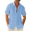 Runcati Mens Linen Shirt Guayabera Cuban Short Sleeve Button Down Cotton Summer Beach Hippie Shirts(Blue)