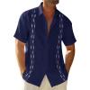 Runcati Mens Linen Shirt Guayabera Cuban Short Sleeve Button Down Cotton Summer Beach Hippie Shirts(Navy)